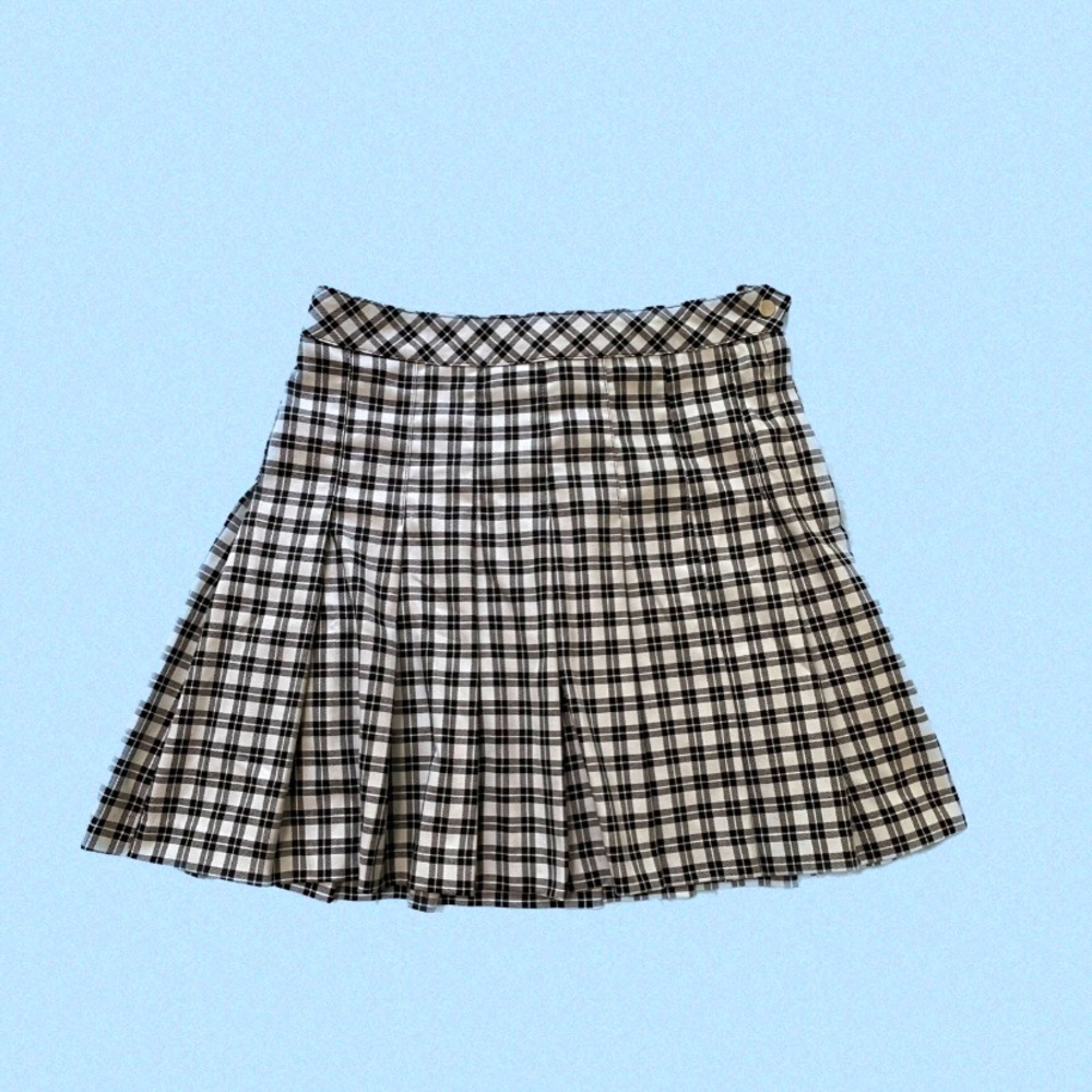 Baby Blue Plaid Pleated Skirt
